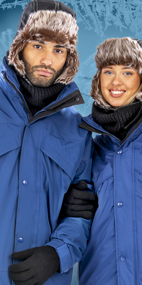 male & female in winter clothing